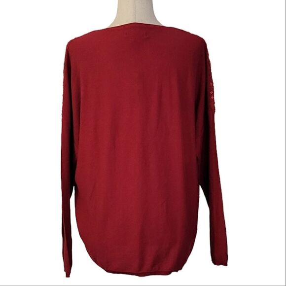 I Jeans By Buffalo Red Sequin Fuzzy V-neck Party Sweater Size L - Picture 4 of 7